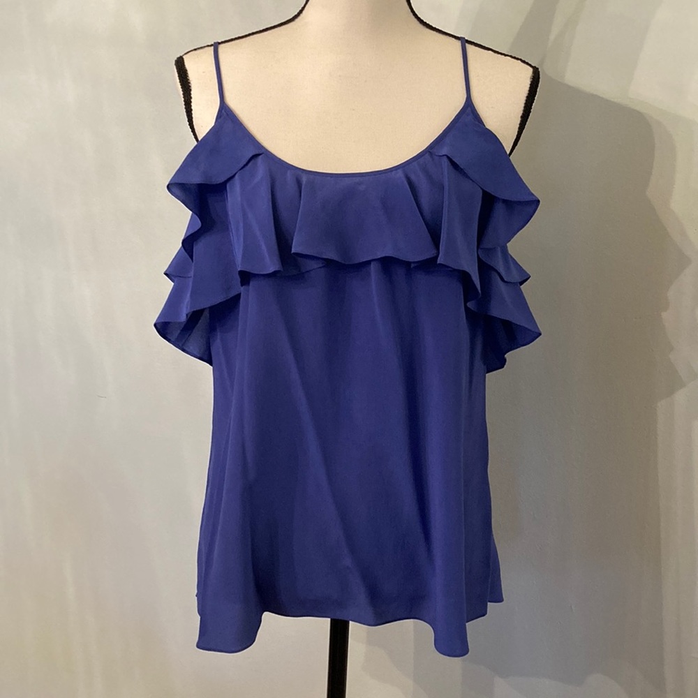 Rebecca Taylor Blue Silk Ruffled Tank Top